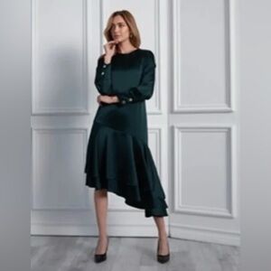 Japparel Forest Green Temima Satin dress  Asymmetrical